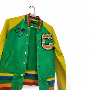 Green COOGI Varsity Jacket with Rainbow Details Size M Youth Teen Sized
